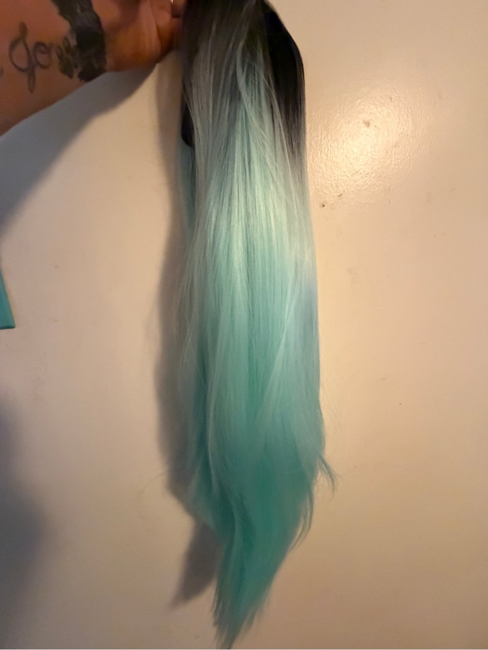 Aqua Blue to Black Hard Front Wig BNWT - 28 inches